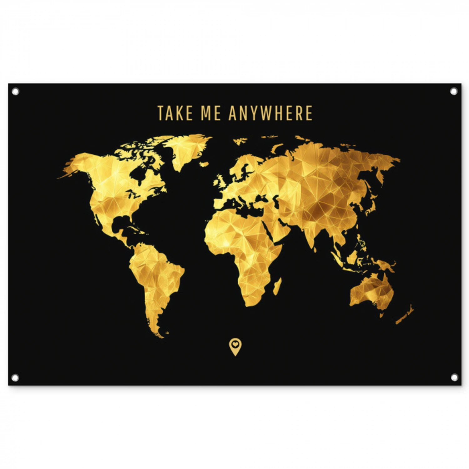 Goud - Wereldkaart - Quote tuinposter los doek groot -3d