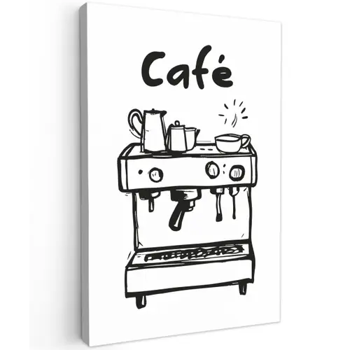 Illustratie - Café - Koffiemachine - Kopjes Tuinposter op houten frame 2 cm dik klein -3d
