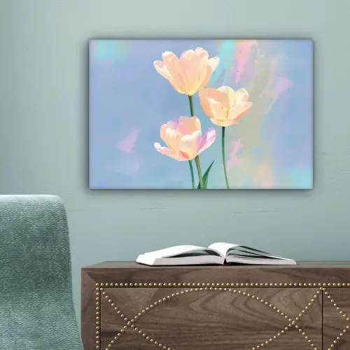 Tulpen - Roze accenten - Blauw canvas 2cm klein -sfeer4