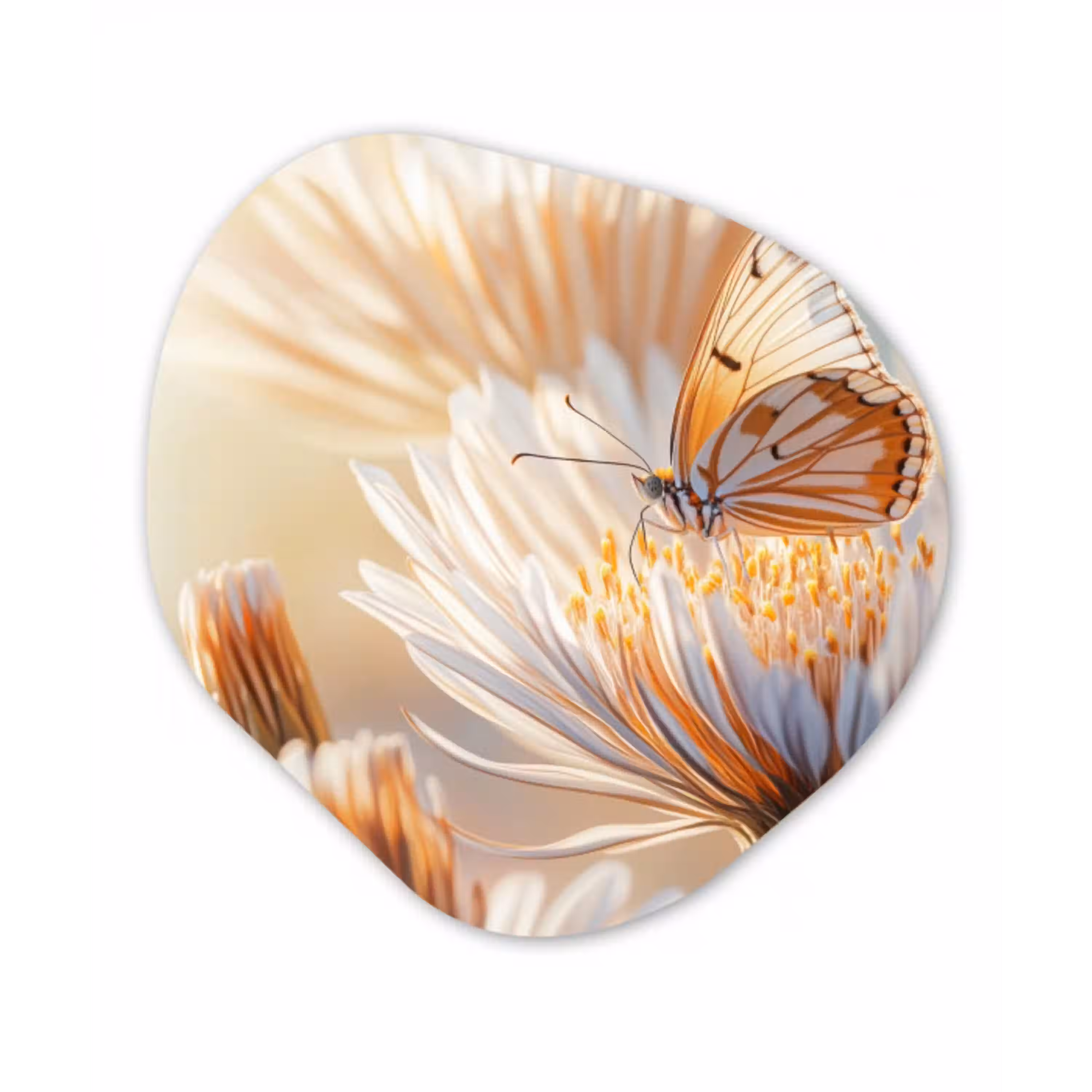 Vlinder - Bloem - Oranje Wandcirkel Organisch Forex 3mm klein -3d