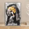 Meisje met de parel - Johannes Vermeer - Krant - Goud canvas 2cm klein -sfeer1