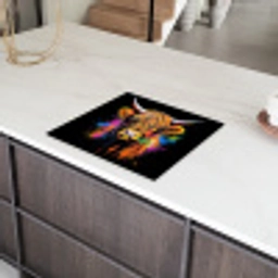 Schotse Hooglander - Graffiti - Kleurrijk - Bloem - Dieren Inductie beschermer vinyl 3mm middel -sfeer8