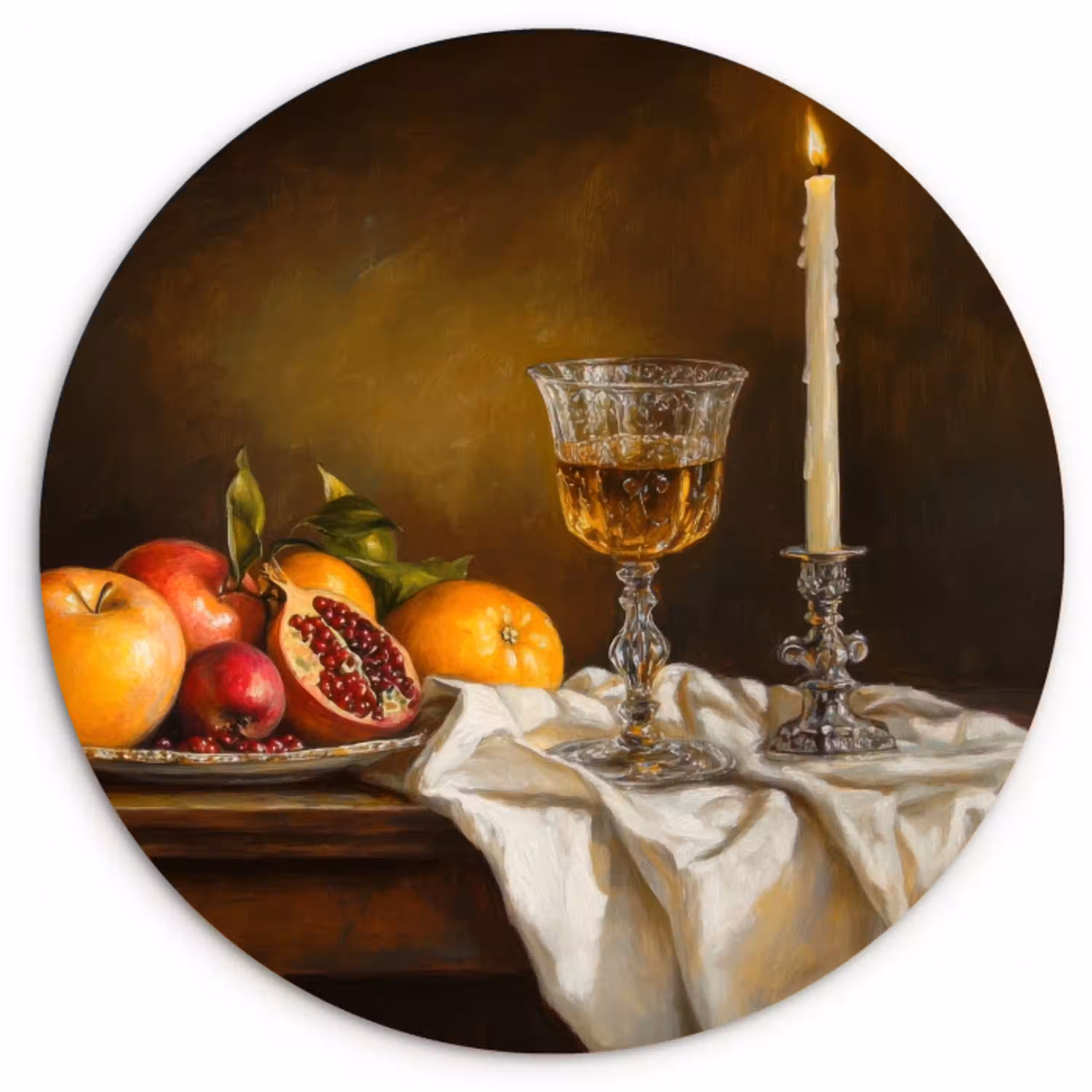 Fruit -  Stilleven - Wijn - Kaars Wandcirkel kunststof plaat 5mm dik klein -3d