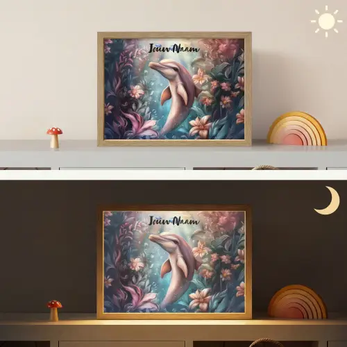 Dolfijn - Vissen - Onderwaterwereld - Bloemen Light Box met batterij (Wandlamp kind) middel -sfeer3_kind