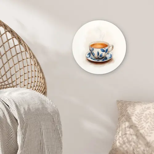 Theekop - Bladeren - Blauw Wandcirkel kunststof plaat 5mm dik klein -sfeer5