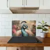 Pauw - Vogel - Bloemen - Planten - Pauwenveren keuken achterwand spatscherm klein -sfeer2