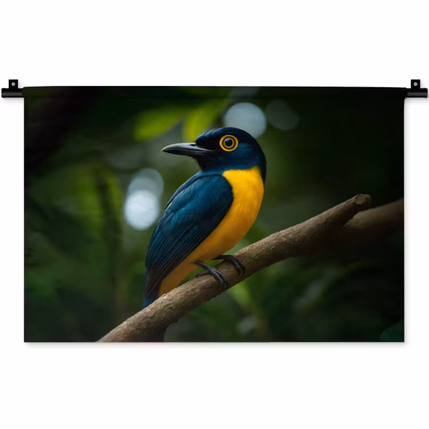 Wandkleed - Vogel - Tak - Geel - Bladeren