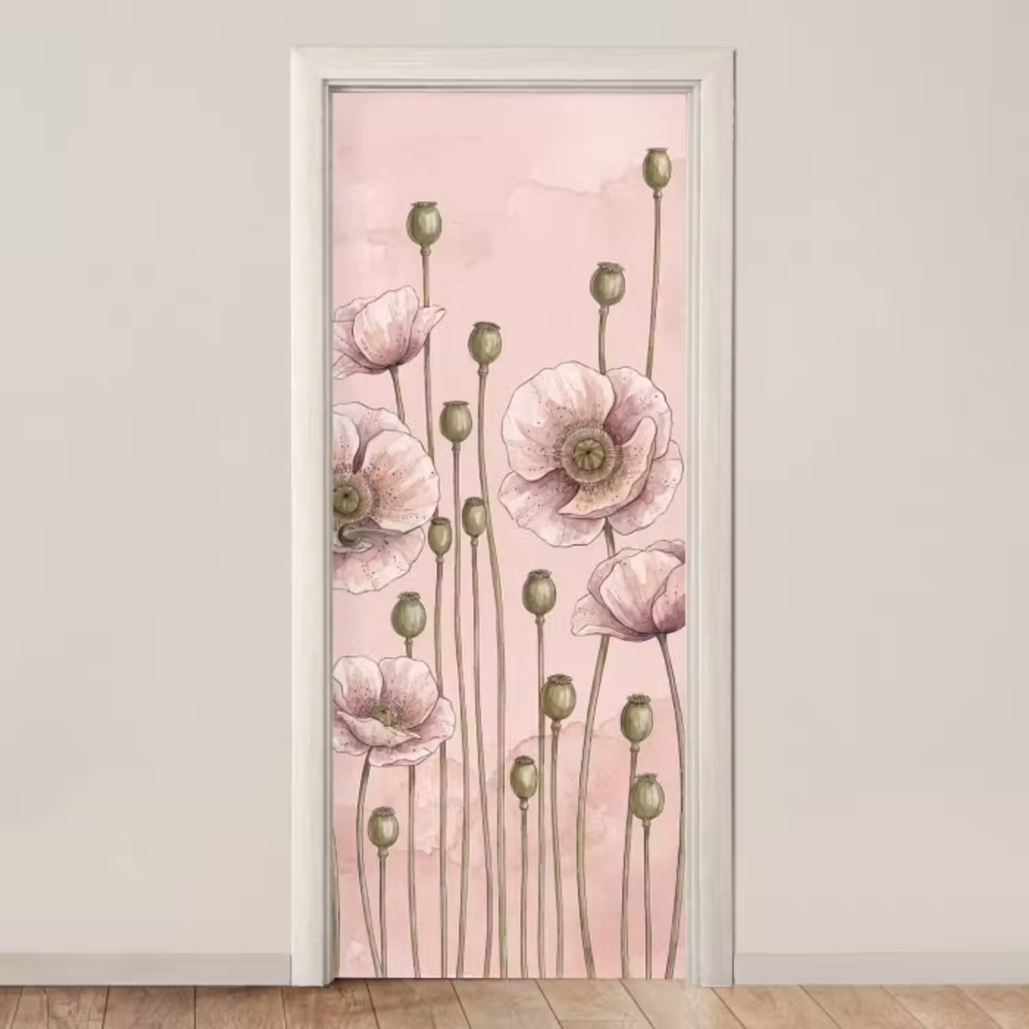 Deursticker - Bloemen - Zomer - Natuur - Aquarel - Roze