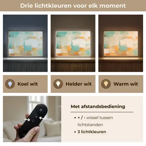 Kunst - Abstract - Blauw - Wit Light Box met batterij (Wandlamp) middel -USP_lichtkleurNL