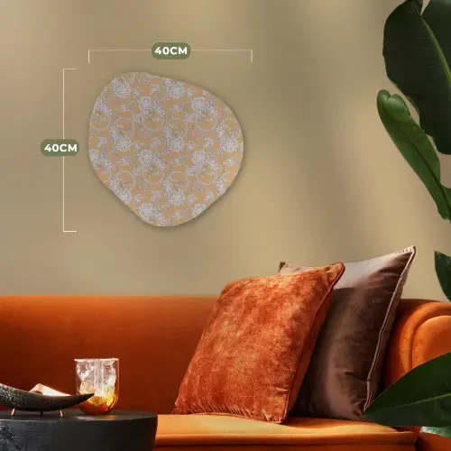 Paisleymotief - Wit - Bloemen - Geel Wandcirkel Organisch Forex 3mm klein 629 -sfeer3