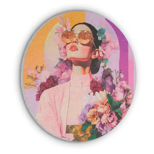 Portret - Vrouw - Abstract - Bloemen Akoestische PET Vilt - Rond klein -3d