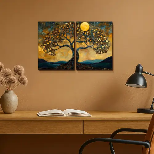Boom - Geel - Abstract - Modern Canvas - Meerluiken 2 luik klein -sfeer5