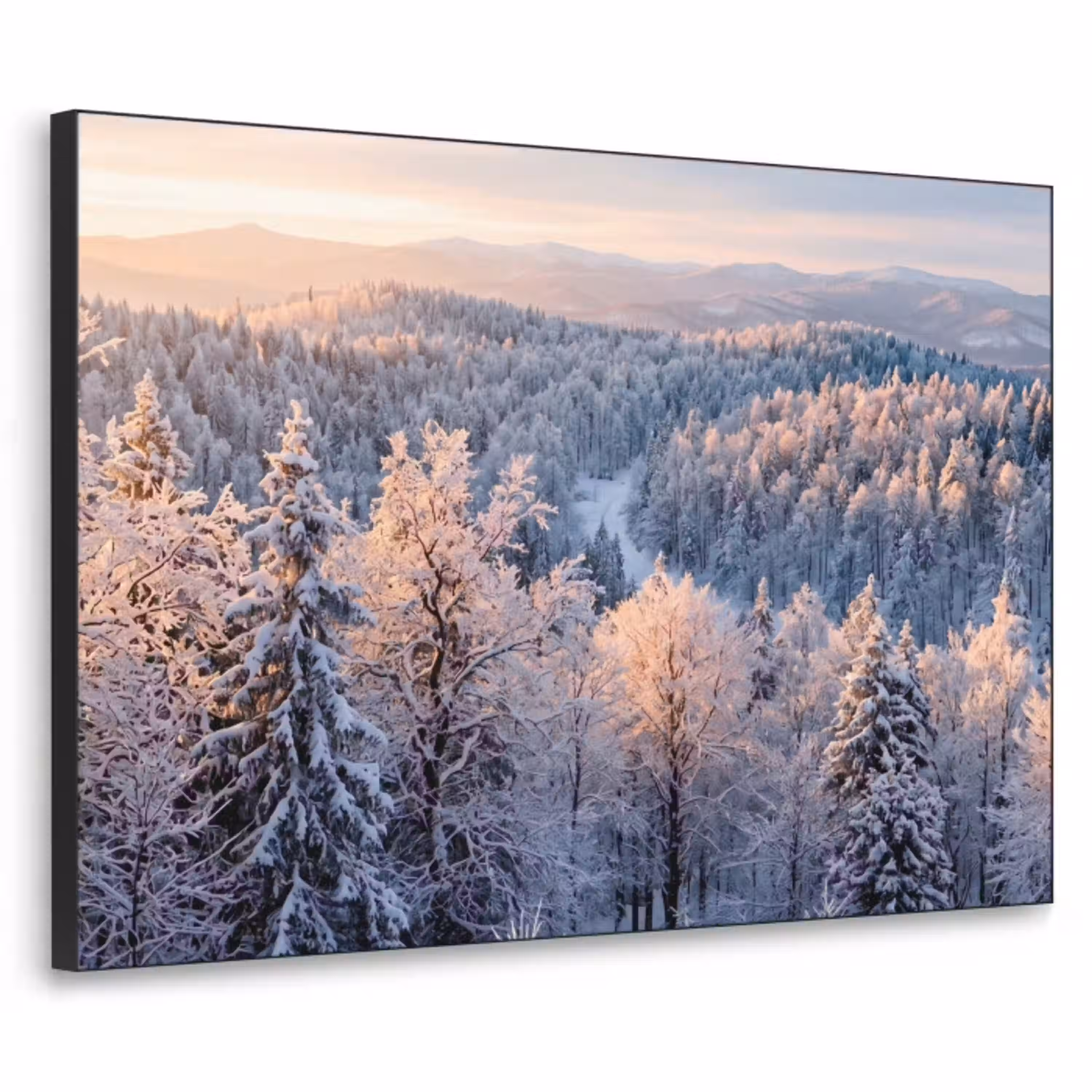 Bos - Bergen - Goud - Winter - Warm Textielframe zwart klein -3d