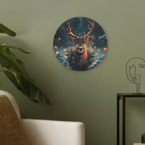 Hert - Kerst - Winter - Sneeuw - Kerstkrans Akoestische PET Vilt - Rond klein -sfeer2
