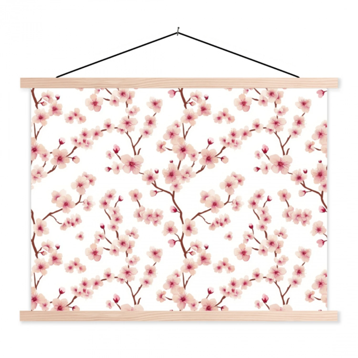Kersenbloesem - Takken - Roze textielposter latten blank klein 122 -3d