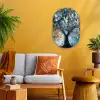 Boom - Blauw - Goud - Abstract Wandcirkel Ovaal Forex klein -sfeer4