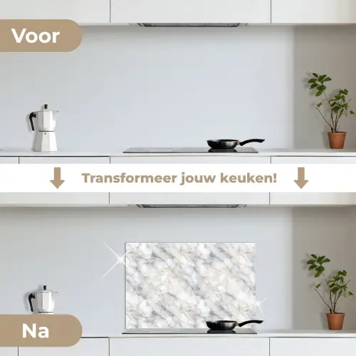 Grijs - Marmer - Gedetailleerd keuken achterwand spatscherm klein 900 -voor_na_NL