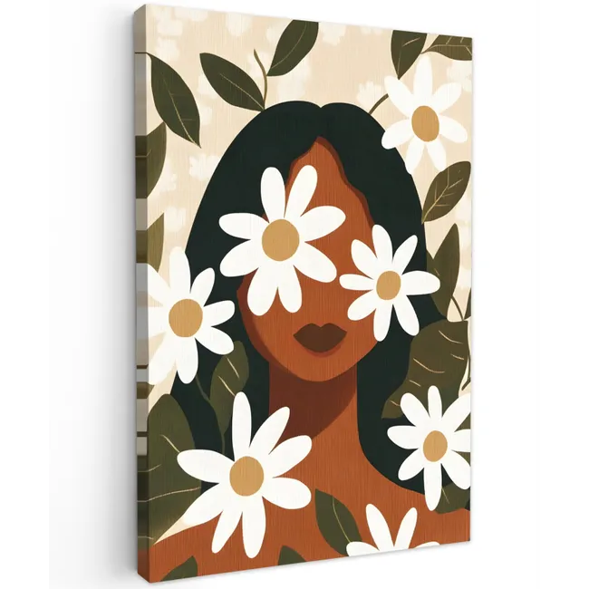 Illustratie - Vrouw - Madeliefjes - Wit canvas 2cm klein -z3d