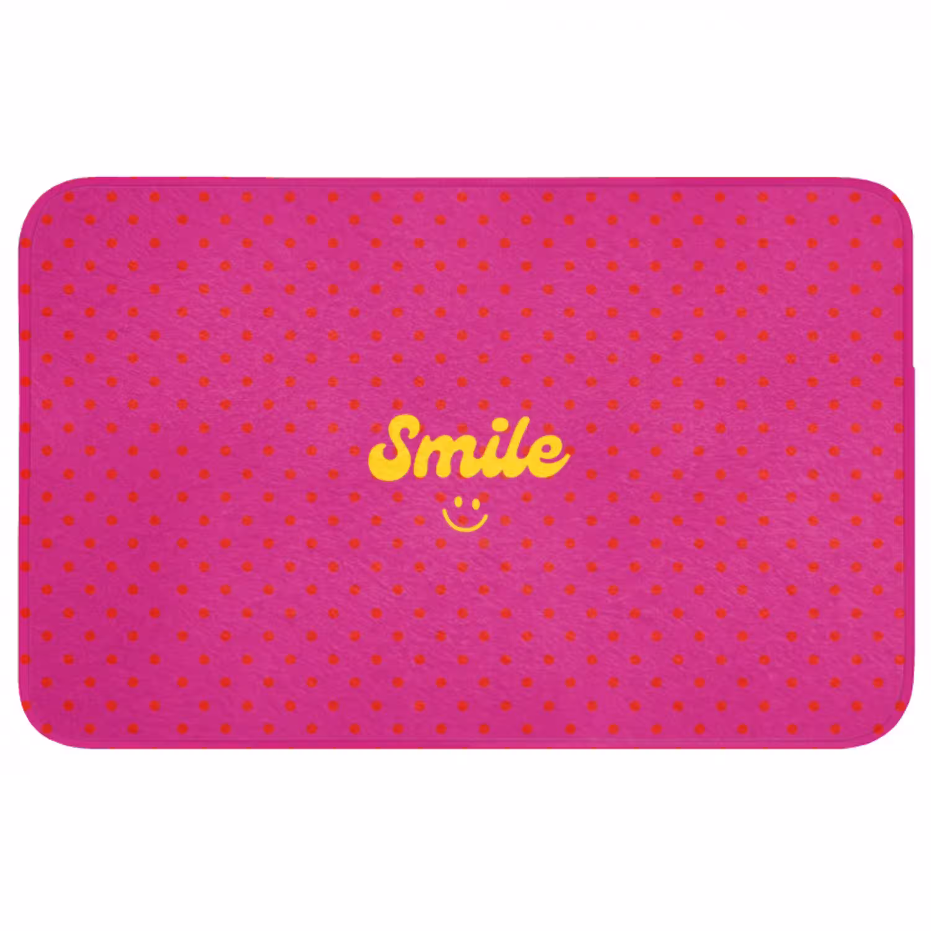 Smile - Stippen - Geel - Smiley - Roze Badmat middel -3d