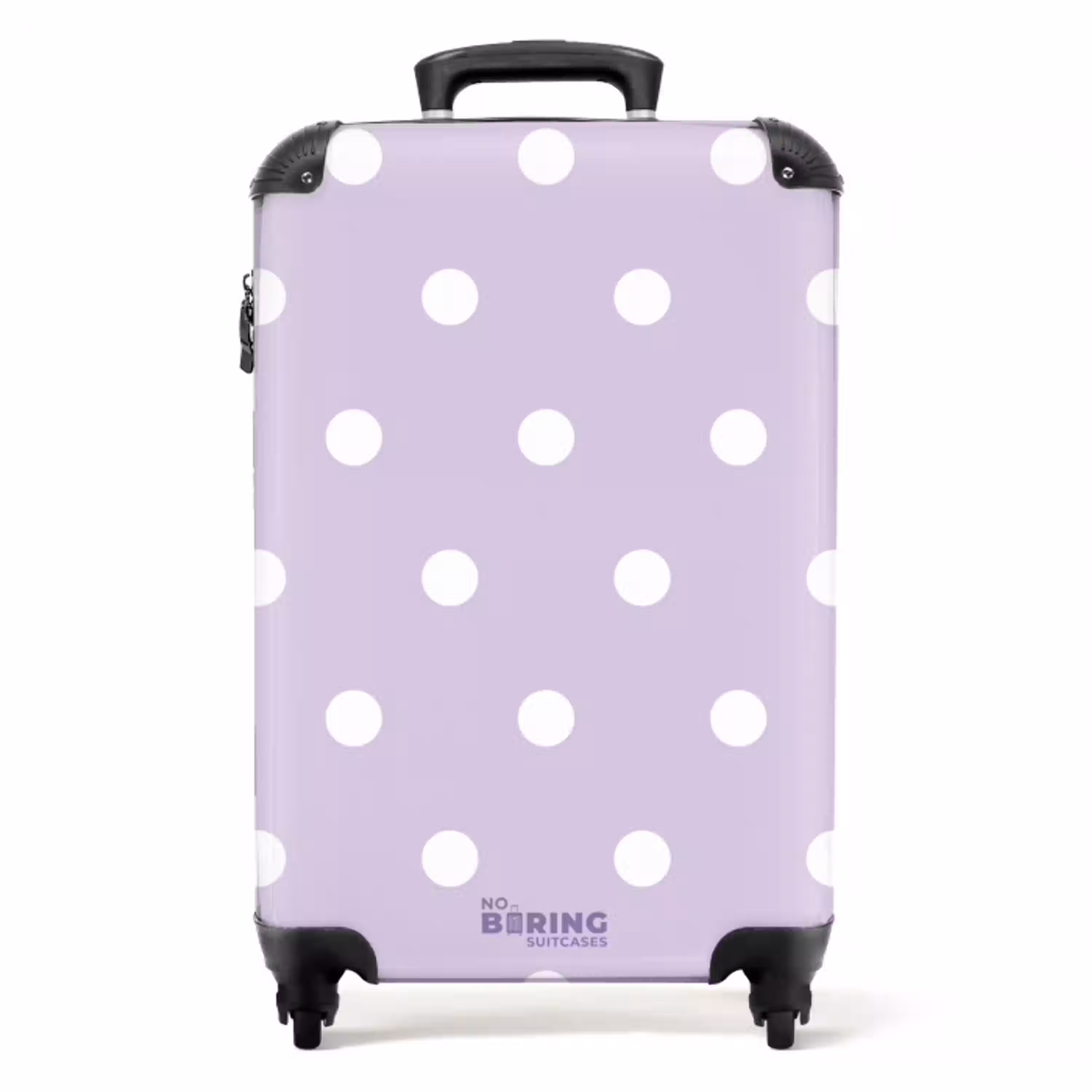 Lichtpaarse achtergrond met witte stippen NBS - Handbagage koffer - Unisex middel -productfoto_recht
