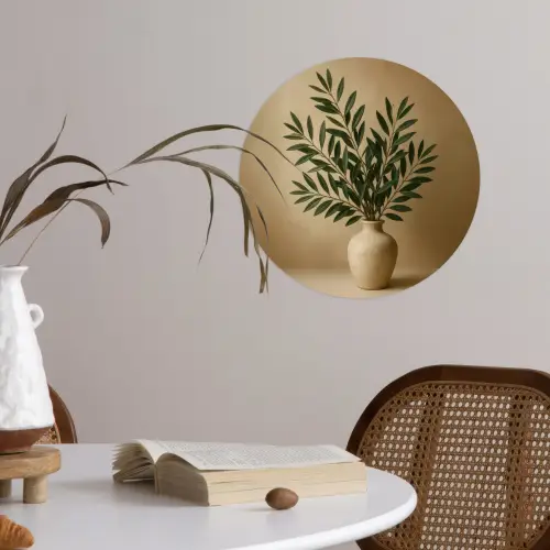 Vaas - Olijftakken - Bladeren - Beige Wandcirkel behangsticker klein -sfeer3