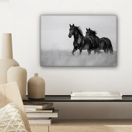 Paarden - Gras - Zwart - Wit canvas 2cm klein -sfeer6