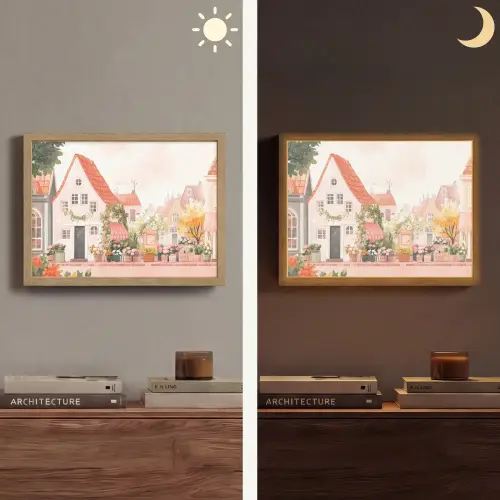Bloemen - Huizen - Dorp Light Box met batterij (Wandlamp) middel -sfeer3