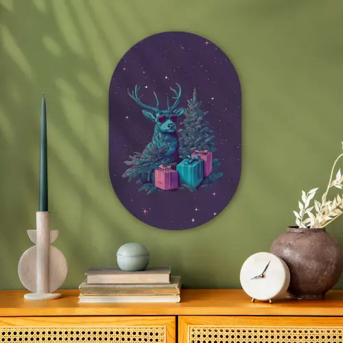 Rendier - Zonnebril - Neon - Kerstboom Wandcirkel Ovaal Forex klein -sfeer2