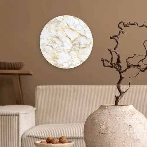 Marmer - Wit - Expressief - Goudaccenten Wandcirkel kunststof plaat 5mm dik klein 188 -sfeer1