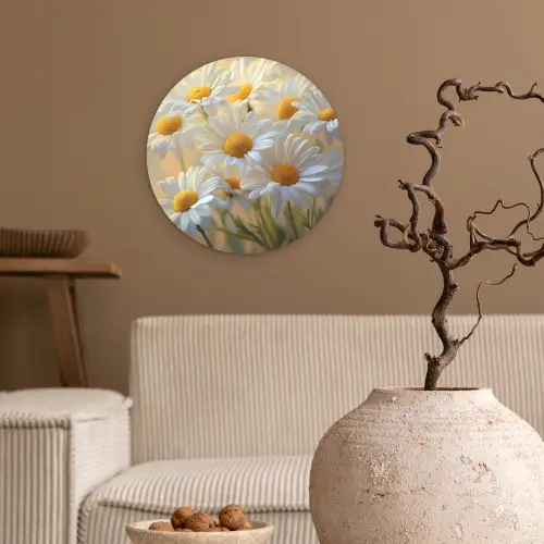 Madeliefjes - Wit - Zonlicht Wandcirkel kunststof plaat 5mm dik klein -sfeer1