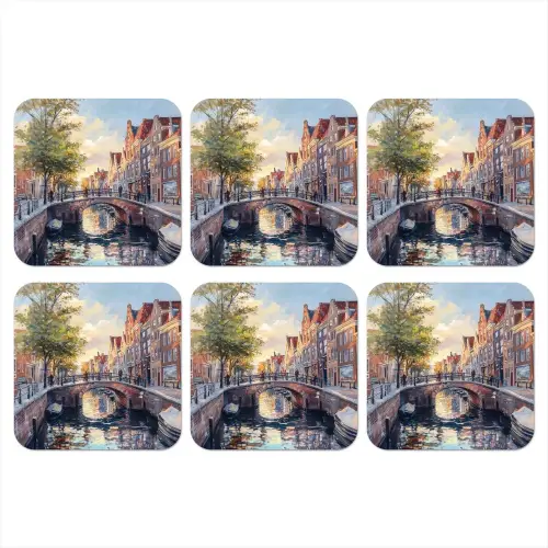Brug - Stad - Huizen - Boot onderzetter kurk middel -3d