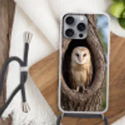 Kerkuil - Boom - Natuur - Bruin Hoesje iPhone 16 Pro Max met koord klein -sfeer4
