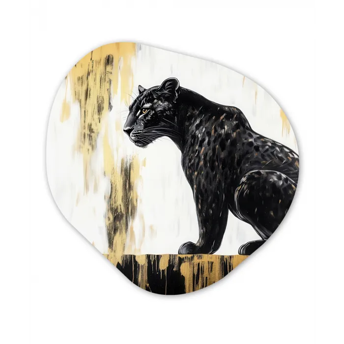 Panter - Zwart - Abstract - Goud Wandcirkel Organisch Forex 3mm klein -3d