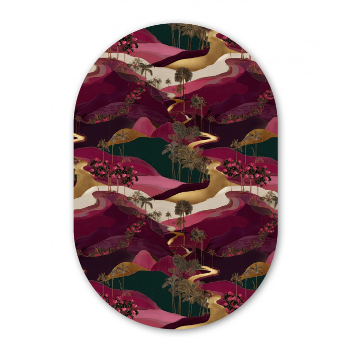 Magisch - Palmbomen - Goud Wandcirkel Ovaal Forex klein 630 -3d