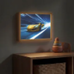 Auto - Geel - Race - Blauw Light Box met batterij (Wandlamp kind) middel -sfeer5_kind