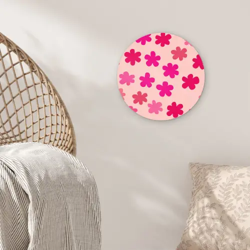 Bloemen - Patroon - Roze Wandcirkel kunststof plaat 5mm dik klein -sfeer5