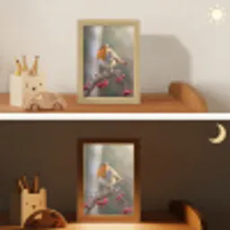 Roodborst - Tak - Bessen - Natuur Light Box met kabel (Kinderlampje) klein -sfeer3_kind