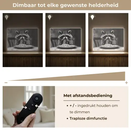 Wasbeer - Cute - Pasta - Tafelkleed - Zwart - Wit Light Box met batterij (Wandlamp) middel -USP_dimbaarNL
