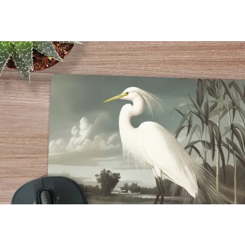 Reiger - Planten - Wolken - Wit muismat rubber klein -closeup
