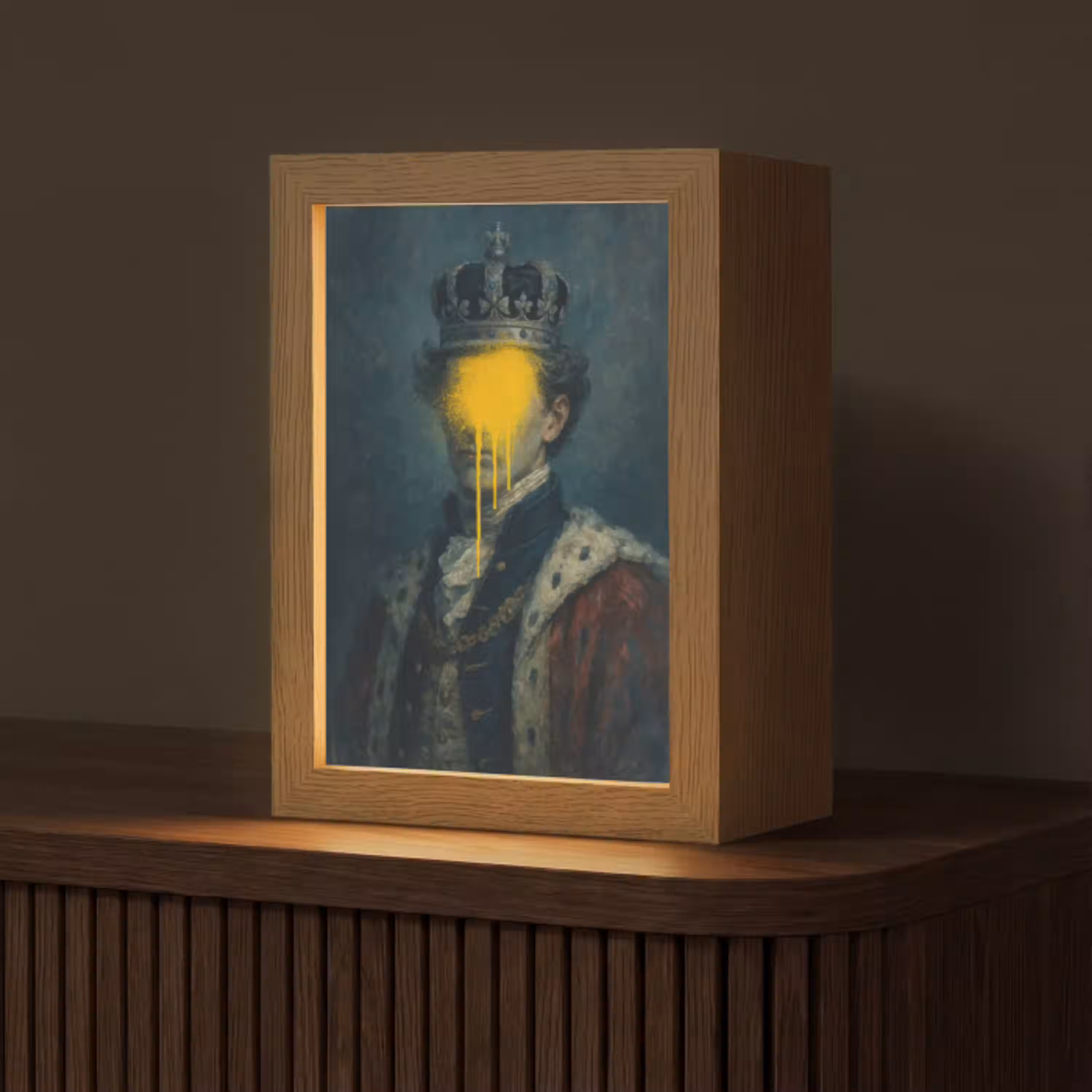 Koning - Portret - Druipende gele verf Light Box met kabel (Tafellamp) klein -z3d_website