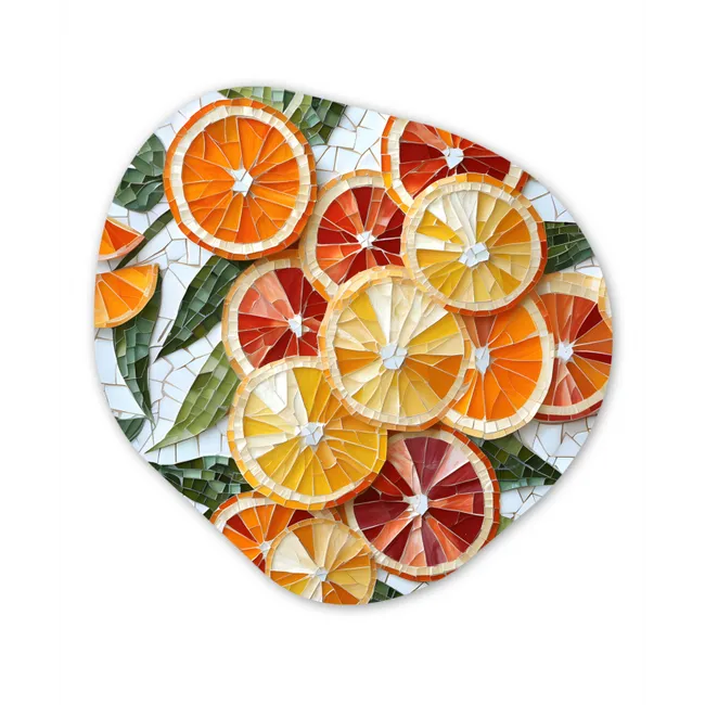 Schijfjes - Fruit - Oranje - Mozaïek Wandcirkel Organisch Forex 3mm klein -3d