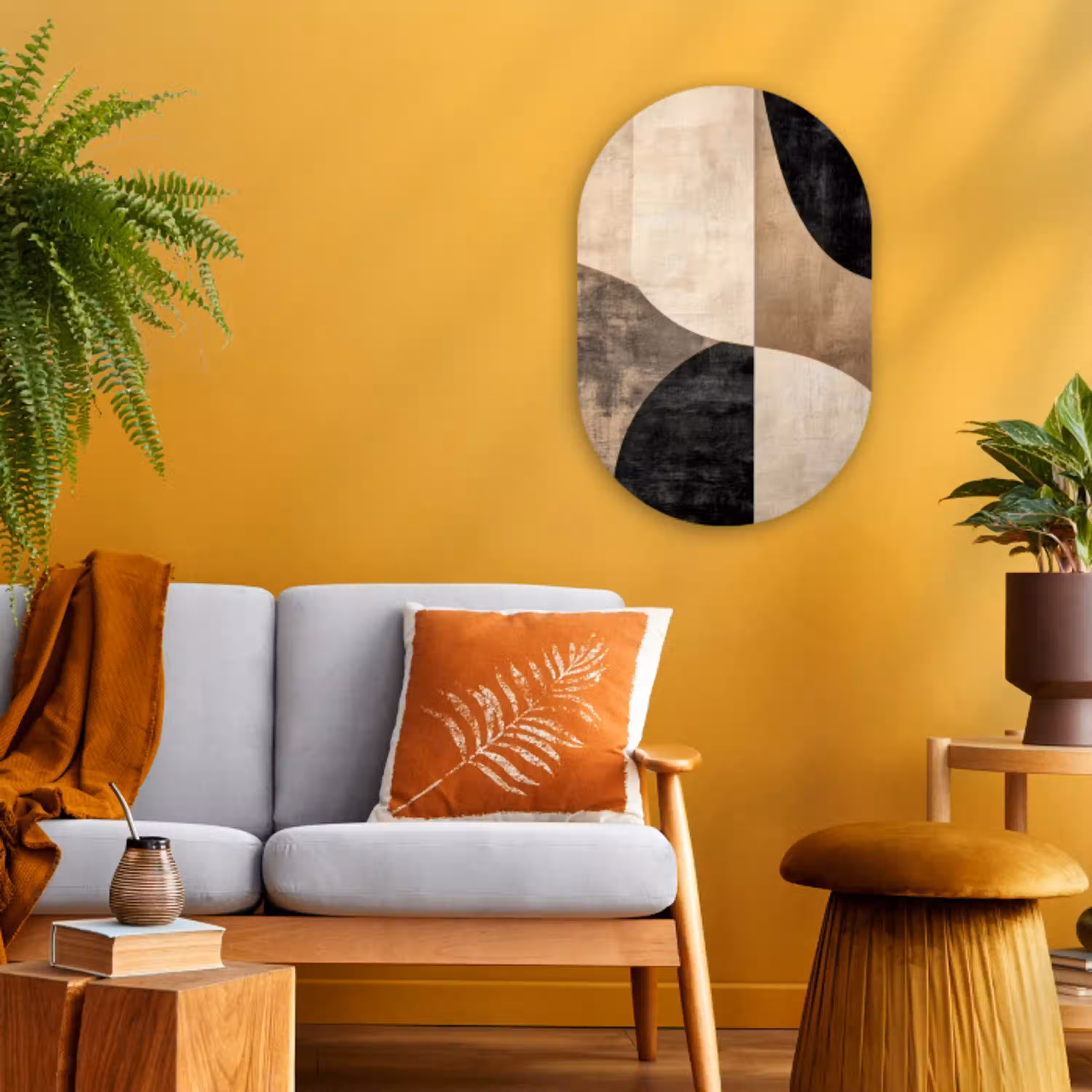 Abstract - Vlakken - Zwart - Rond Wandcirkel Ovaal Forex klein -sfeer4