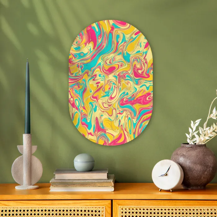 Geel - Roze - Blauw - Retro Wandcirkel Ovaal Forex klein -sfeer2