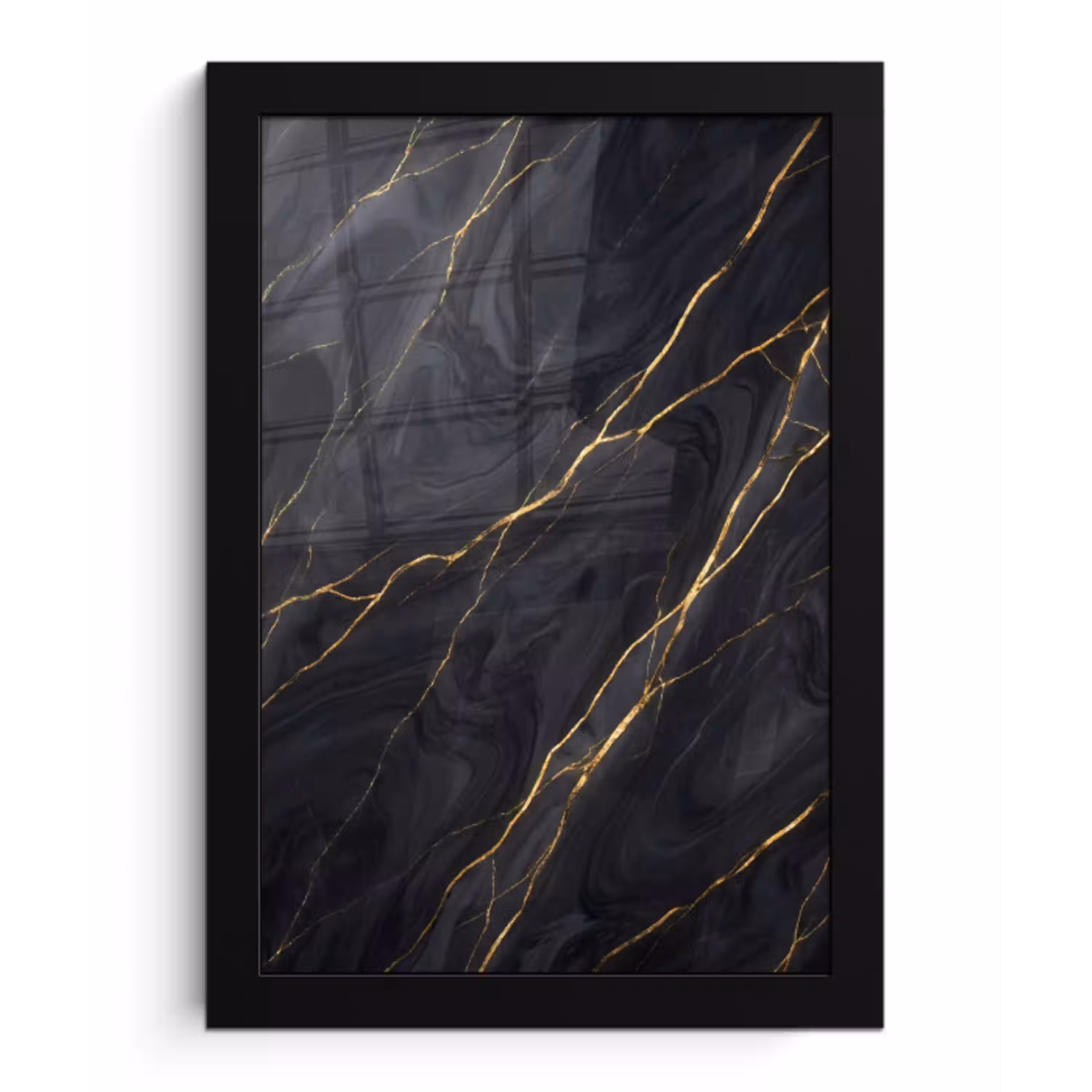 Marmer - Goudaders - Abstract - Modern - Zwart fotolijst zwart zonder passe partout klein -3d