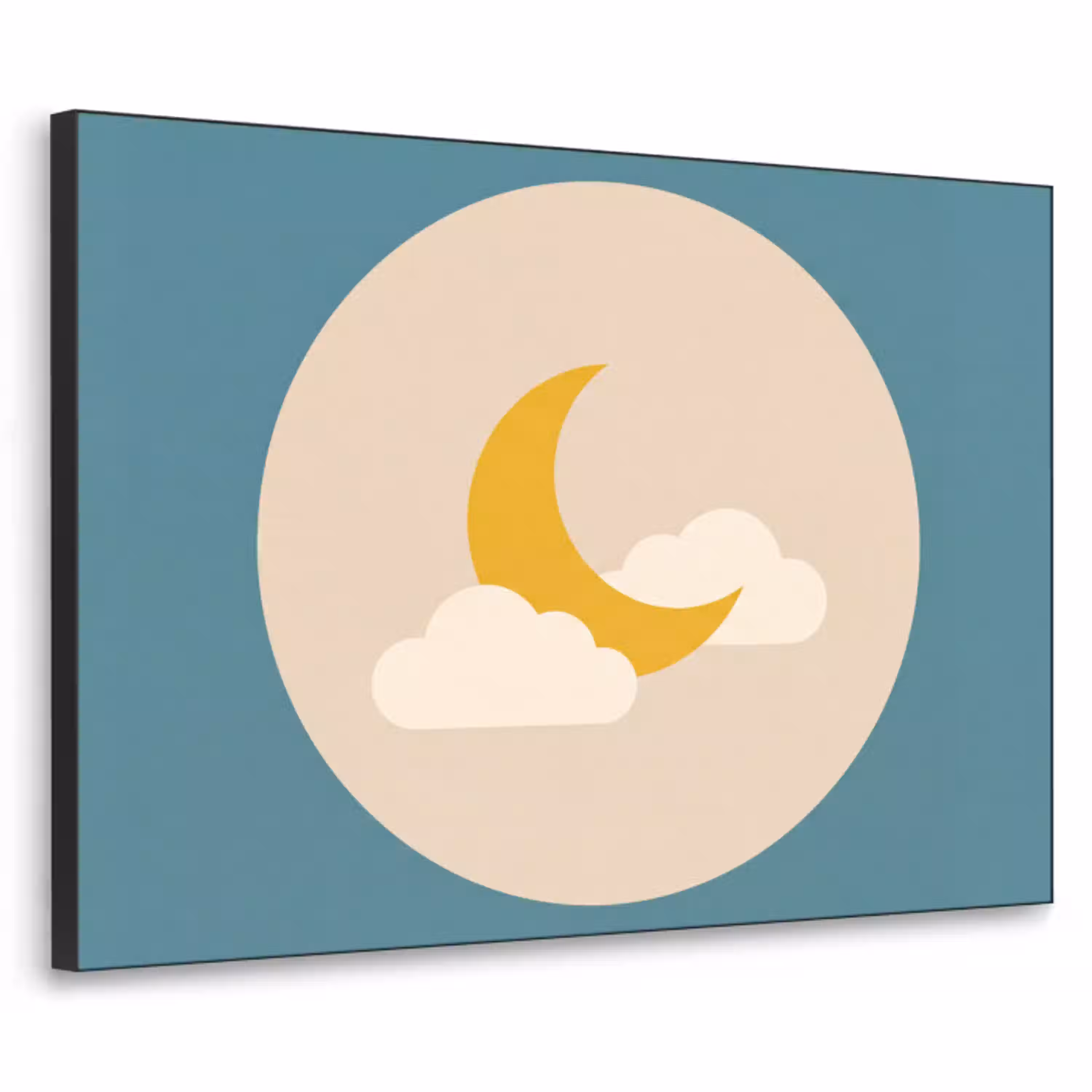 Maan - Wolken - Natuur - Abstract - Geel Textielframe zwart klein -3d