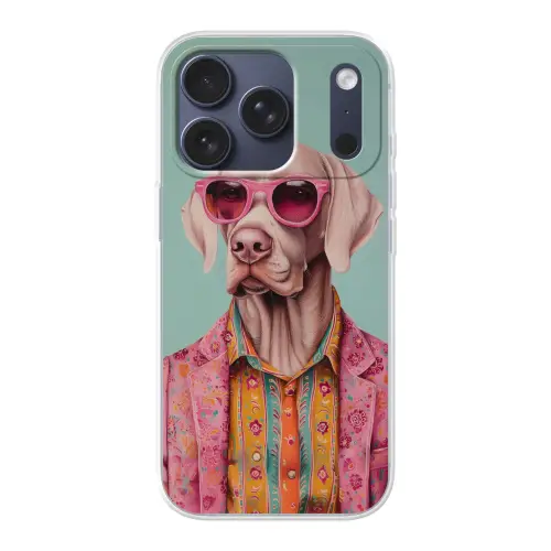 Hond - Overhemd - Bloemen - Bril Telefoonhoesje iPhone 17 Pro klein -3d