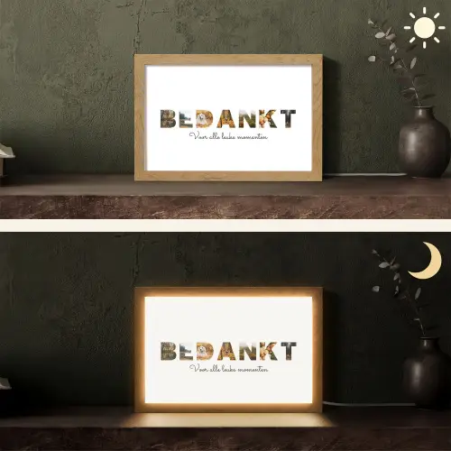 Bedankt - Lettercollage Light Box met kabel (Tafellamp) klein -sfeer3
