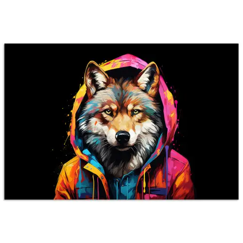 Graffiti - Wolf - Jas - Zwart poster papier klein -3d