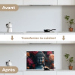 Boeddha - Bloemen - Buddha - Beeld - Kunst keuken achterwand spatscherm klein -voor_na_FR