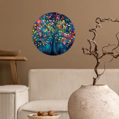 Kleurrijk - Boom - Magisch - Abstract Wandcirkel behangsticker klein -sfeer1
